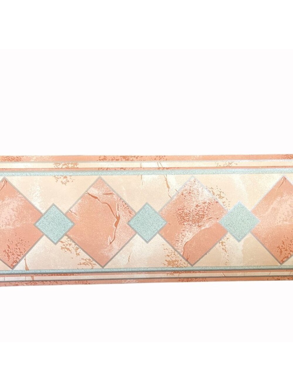 VTG Southwestern Geometric Diamond Wallpaper Border Peach Teal Art Deco 16.2 Yds - Picture 11 of 15